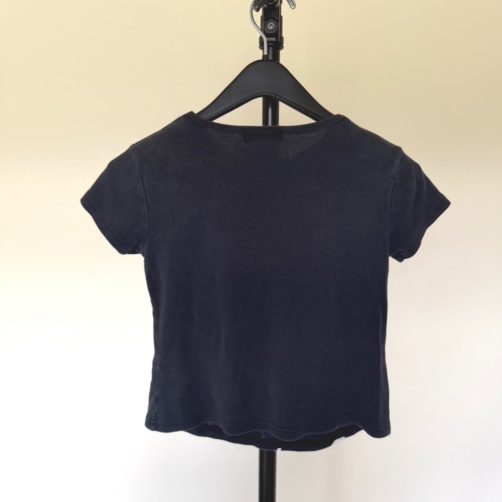 70's Vossa Nova New York City Lights Puff Print Rhinestone Baby Tee Black Small - Picture 3 of 6